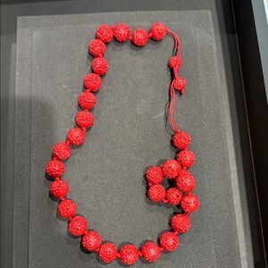 Elegant Red Beaded Necklace carved cinnabar
